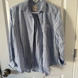 SO Women's Blue and White Striped Button Down Shirt